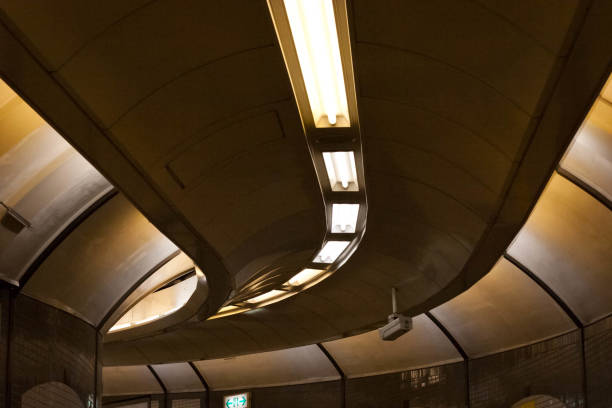 Interesting pattern of lights above the winding pathways of the Tokyo metro.