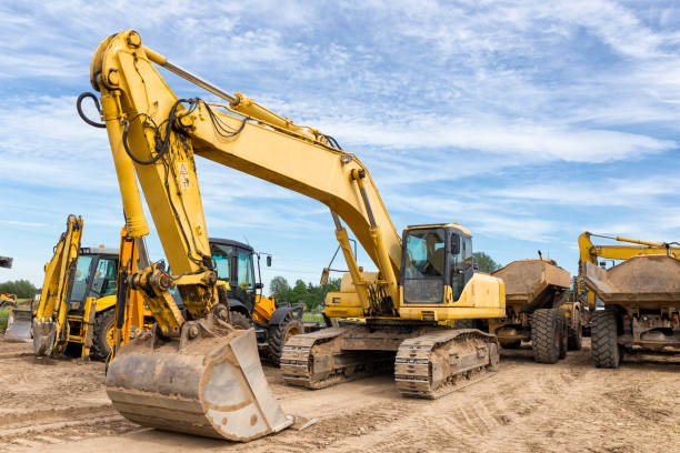 Road construction machinery on the construction of highway S3, Wolin, Poland