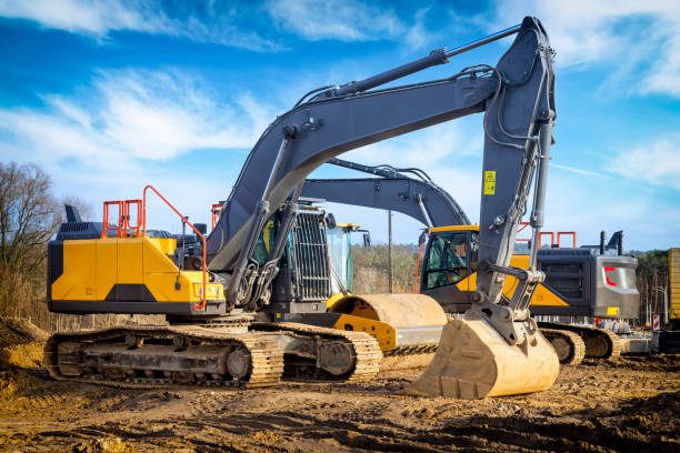 Construction machinery on a road construction site, Szczecin, Poland