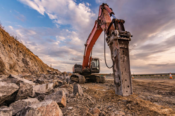 Heavy machinery for the construction of a road