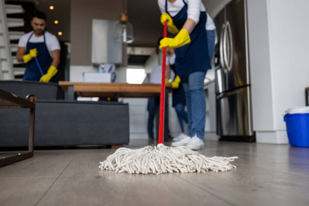 Close-up on a professional cleaner mopping the floor - housework concepts